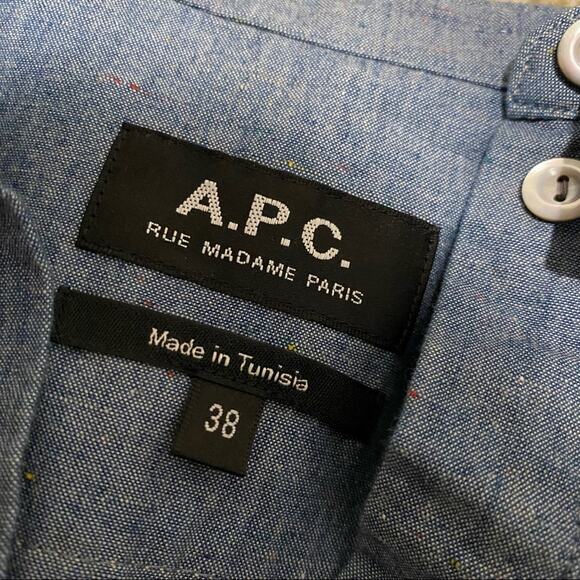 A.P.C. Agathe Ruffle Trimmed Cotton Blend Blouse Blue Top Shirt - Picture 14 of 14